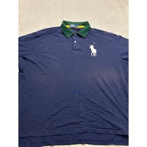 Polo Ralph Lauren Mens 2XB Big Pony Polo Shirt Navy Green Collar Short Sleeve
